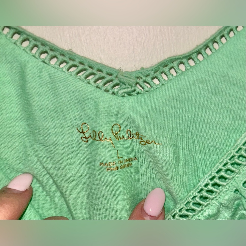 New Lilly Pulitzer Plaza Top Eyelet Ruffle Short Sleeve Large Patina Green - Picture 5 of 9